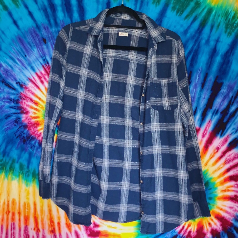 Hollister Blue Sparkly Small Button up Flannel